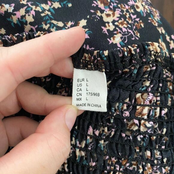 Boho Floral Print Off Shoulder Shirred Slit Thigh Midi Maxi Dress L - Picture 7 of 8